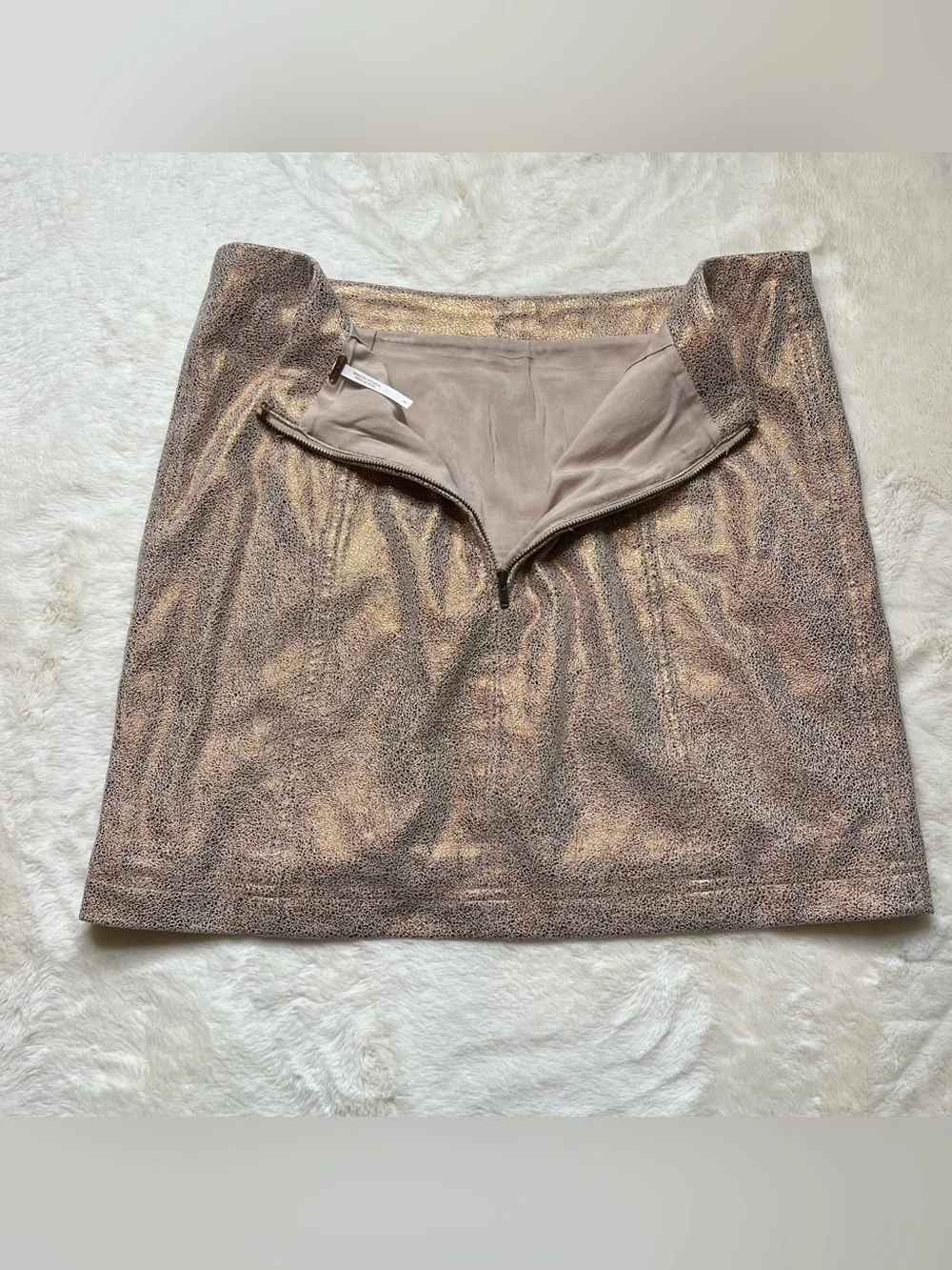 Free People Rose Gold Metallic Faux Leather Mini Skirt Size 6 Bronze Party